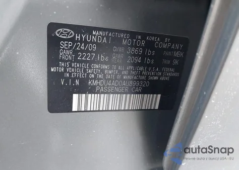 2010 Hyundai Elantra Gls z USA, uszkodzony, nr VIN KMHDU4AD0AU899320